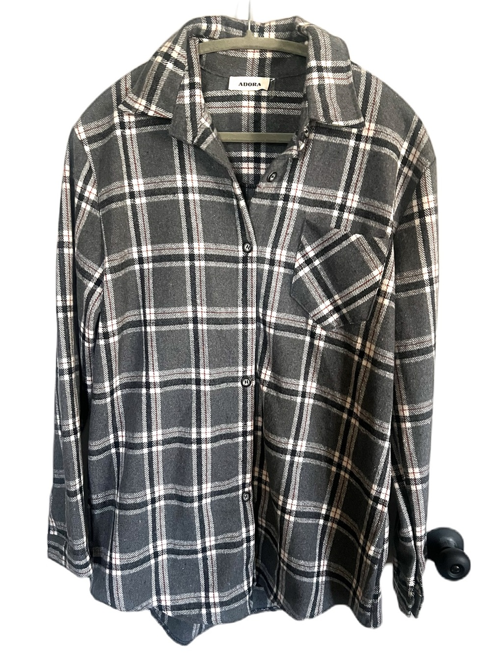 Mod Boutique ADORA Gray and White Plaid Button-Down Shacket Shirt